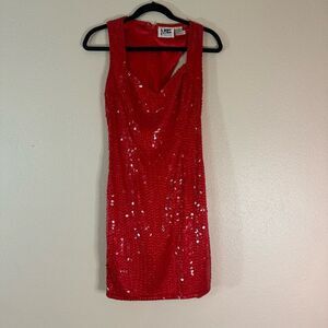 Vintage nite line sequins red mini dress 4